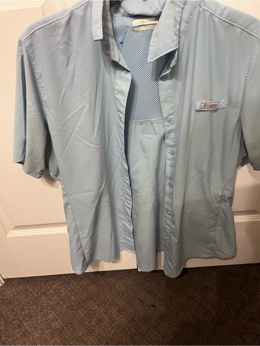 Columbia Light Blue Short Sleeve Button-Down Performance Shirt